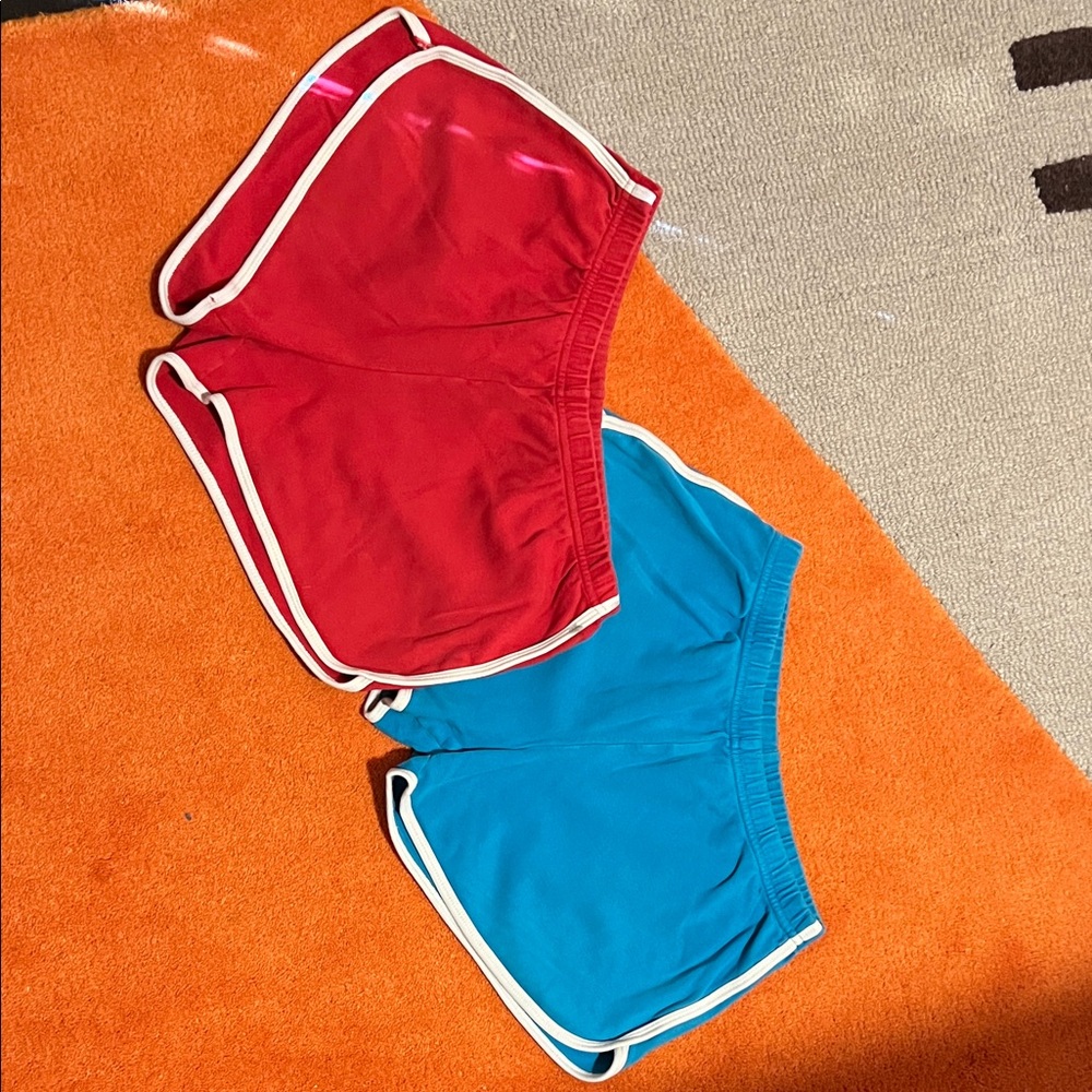 Pair of ORIGINAL American Apparel Interlock Retro Running shorts Red Blue L/XL